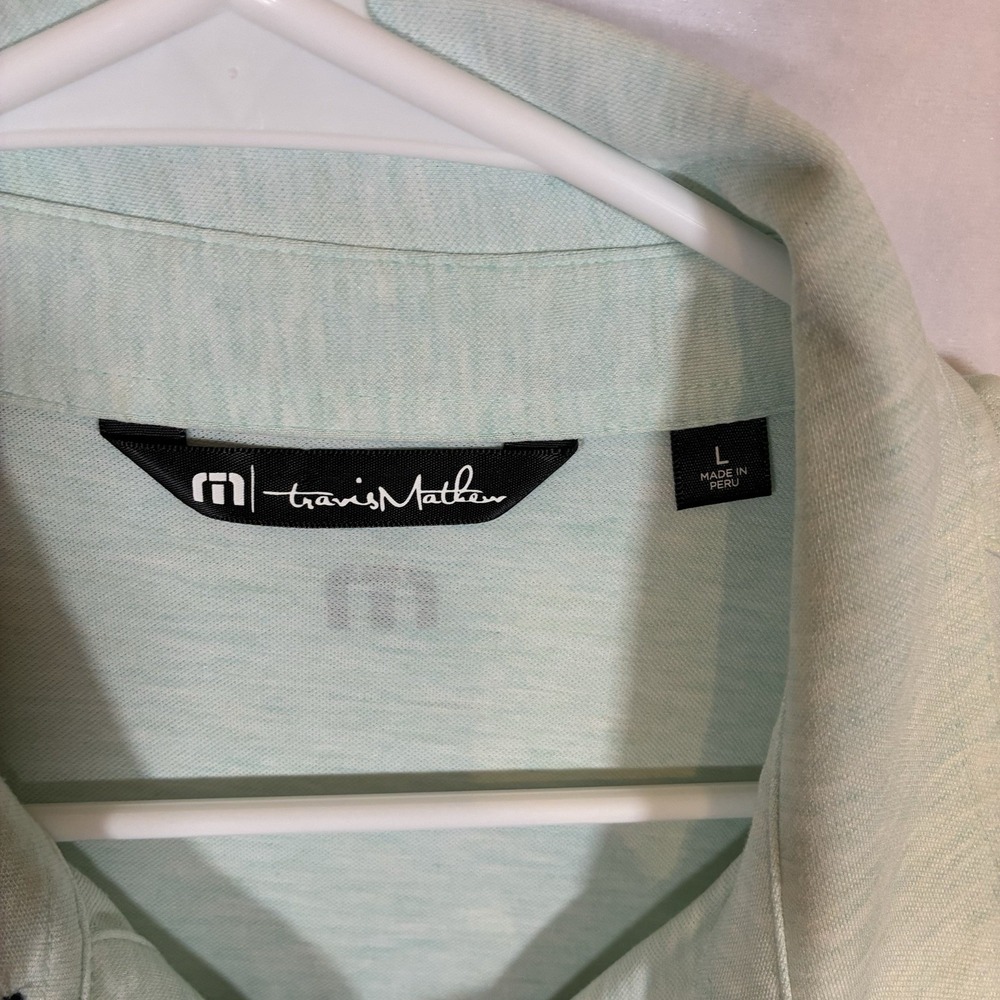 TravisMathew Polo Shirt Mens Large Mint Green Heathered Graphic Golf Casual L - Picture 4 of 6